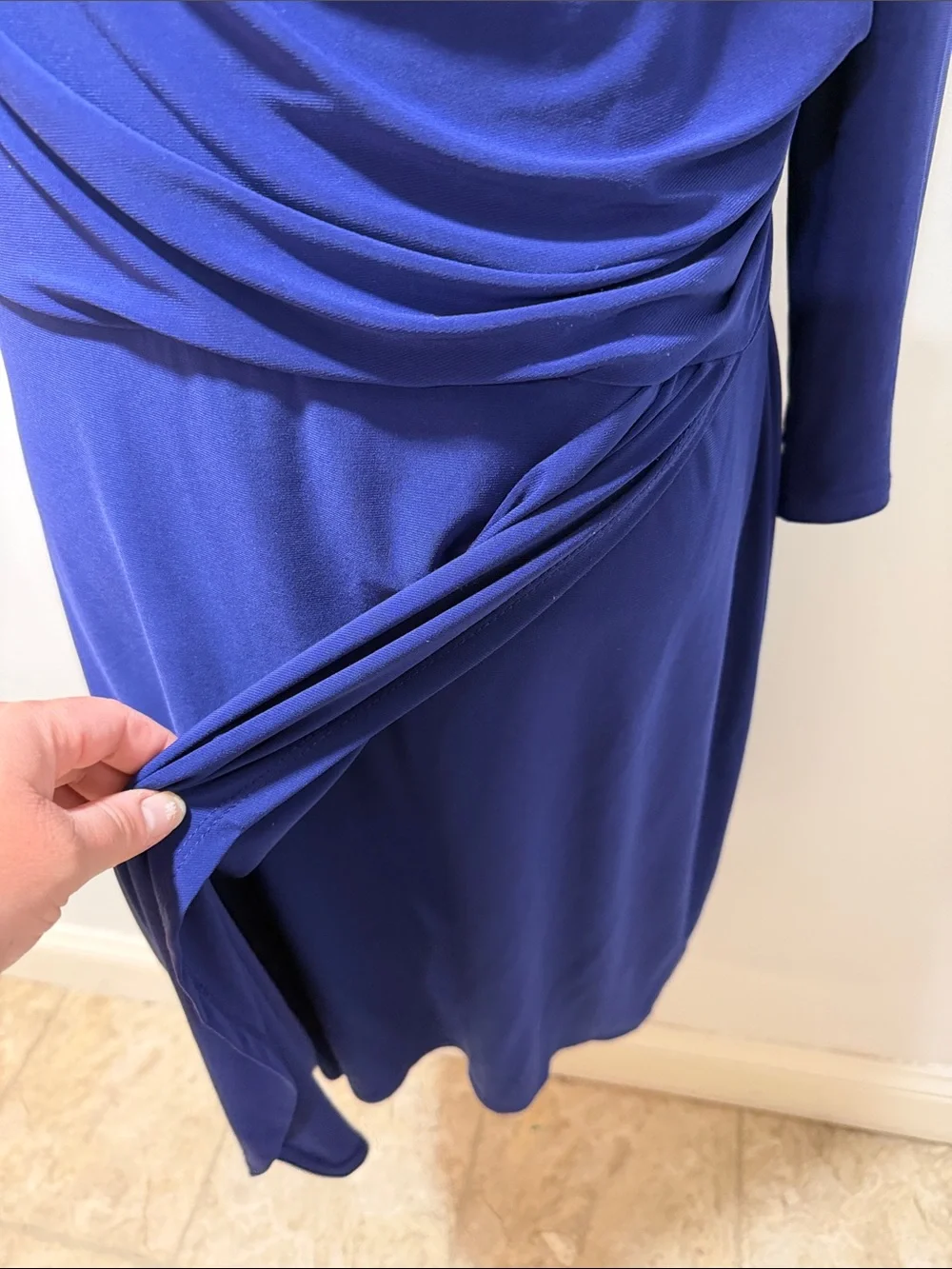 CHAPS Elegant Cowl-Neck Royal Blue Dress Wedding Evening XL Stretch Formal